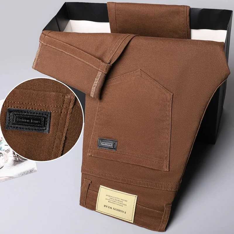Denim Jeans For Men Coffee Green Black Straight Cotton Stretch Comfort Casual Pants Solid Cool Business Plus Size 28-42 44X241009