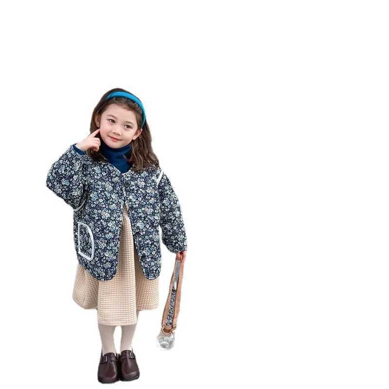 Down Coat Childrens retro style blue floral bedding with cotton jacket wrapped around the edges suitable for girls fashionable and fashionable H241010