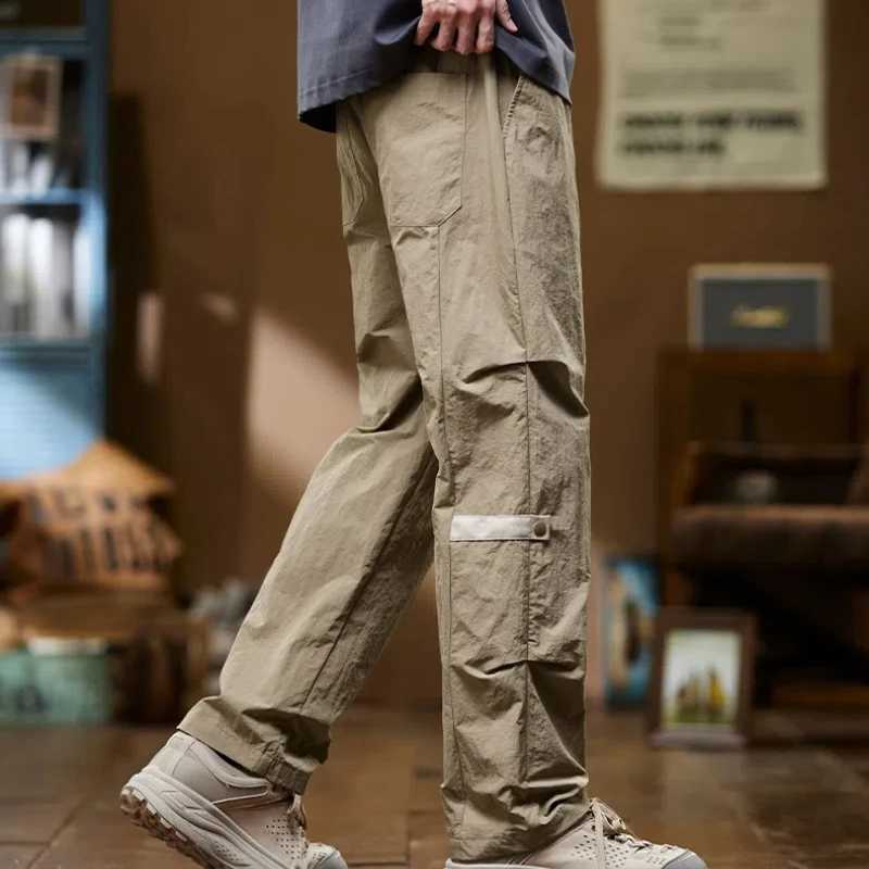 Spring and Autumn New High Waist Mens Clothing Solid Color Loose Casual Rope Hombre Work Clothes Thin Width Fully Matched Leg Pants W241009