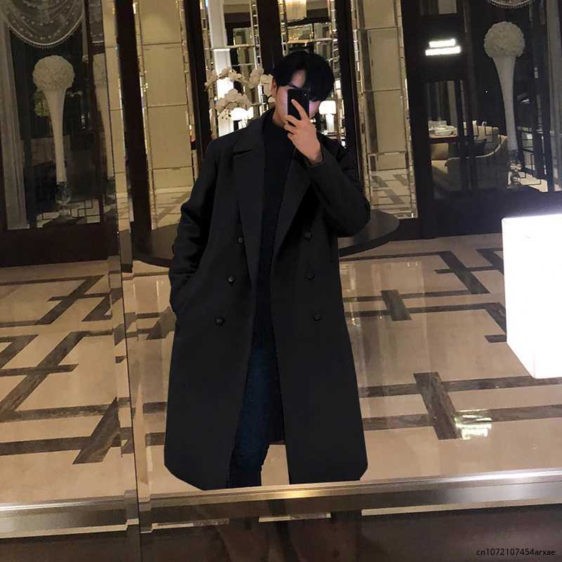 Autumn Winter Fashion Woolen Blends Coat Jackets Men Korean Style Lapel Solid Color Windbreaker Thick British Casual Coat Male LX241010