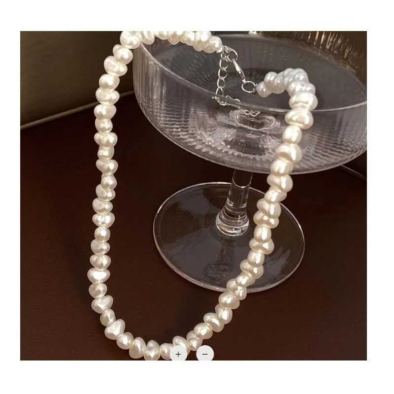 Irregular Heart Imitation Pearl Necklaces for Woman Fashion Choker Versatile Womens NecklaceX241009