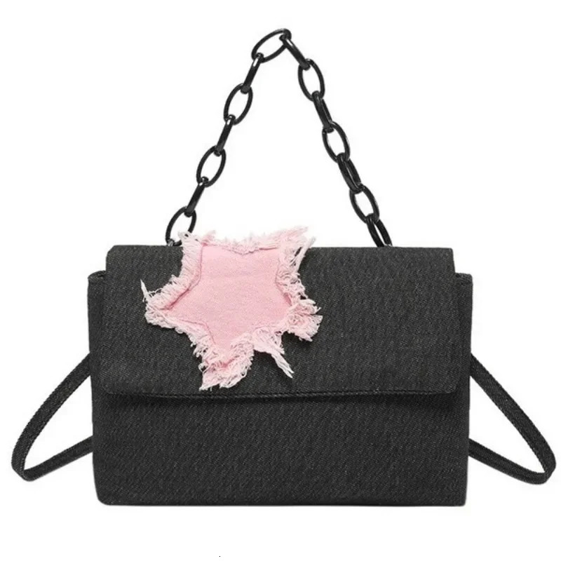 Contrasting Color Fashion denim bag for women shoulder messenger bag Versatile Ins large capacity handbag 241008