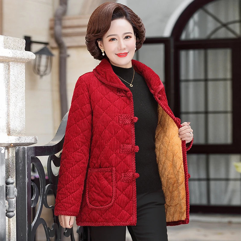 Casual Plus Velvet Thicken Coat Women Middle Aged Mother Winter Jacket Cotton Padded Grandma Parkas plus size women clothing 241010