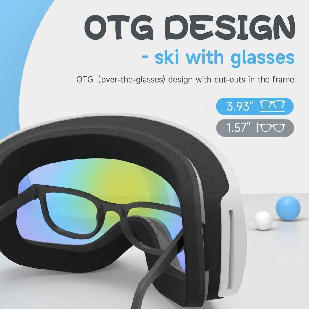 Childrens ski goggles compatible with helmets for boys girls and toddlers aged 3-10/UV protection/OTG/wide field of view CL241010