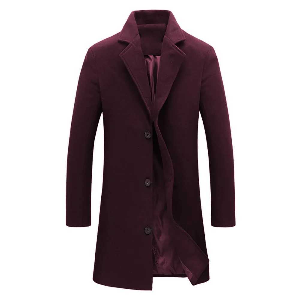Fashion Men Jacket Winter Solid Color Long Woolen Coat Single Breasted Jacket Overcoat Mens long stand-up collar coat LX241010