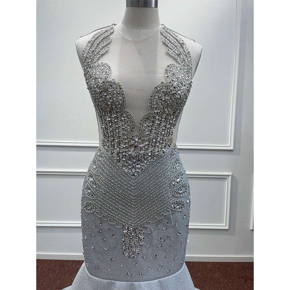 Sparkly Crystal Beading V Neck Prom Dresses Women Sleveeless Shiny Mermaid Exquisite Formal Party Evening Gowns