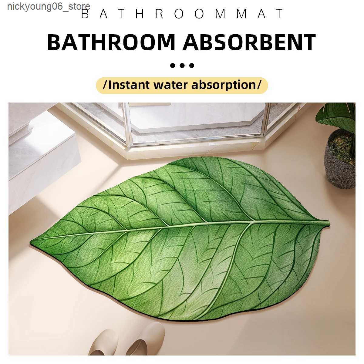 Non-Slip Bath Mats Leaf Shape Diatomite Bath Mat Bathroom Absorbent Floor Foot Mats Toilet Carpet Non-slip Shower Rug Bathtub Accessories Washable L24