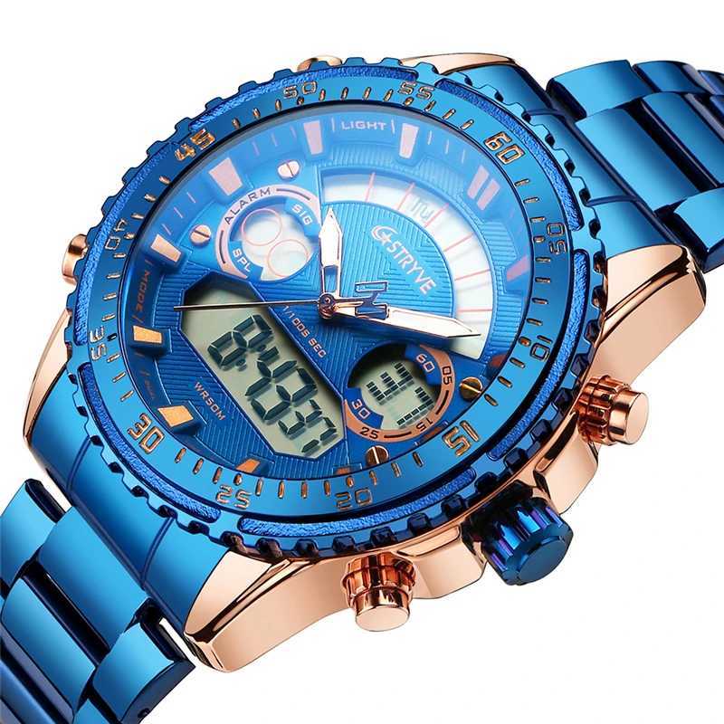 2023 New Stryve 8020 Luxury Men Watch Stainless Steel Dual Display Waterproof Quartz Digital Sports Watch reloj hombreX241010