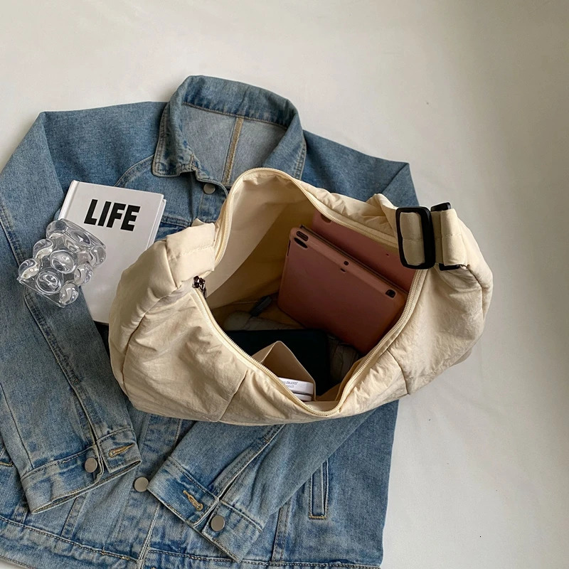 LEFTSIDE Fashion Womens Soft Cloth Shoulder Bag Solid Color Student Spring Y2K Casual Style Large Handbag Cross Body Bag 241008
