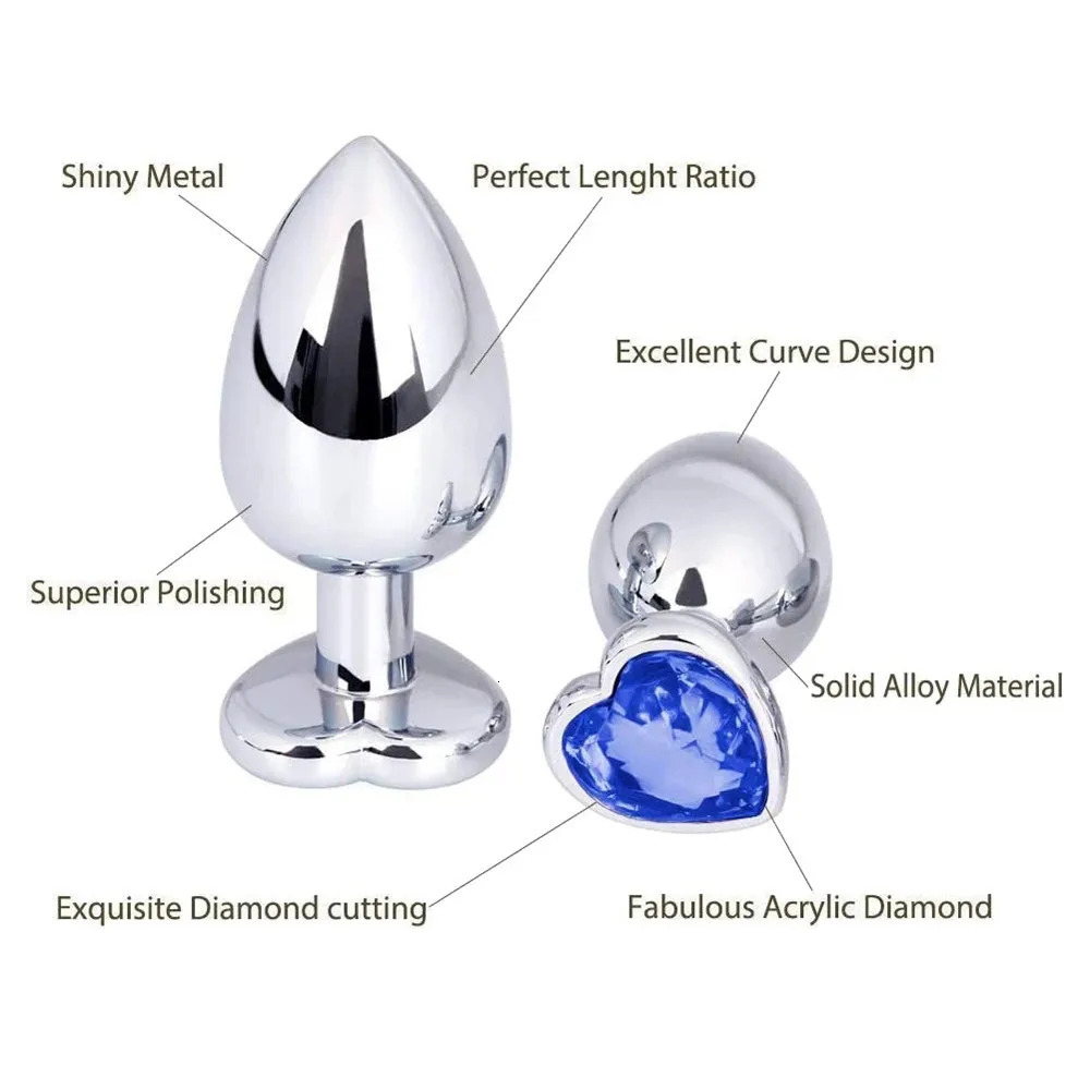 3 Size Heart Shape Crystal Metal Anal Plug Stainles Steel Buttplug Sex Toys For Women Vagina Men Couples Adult Erotic Products 241010