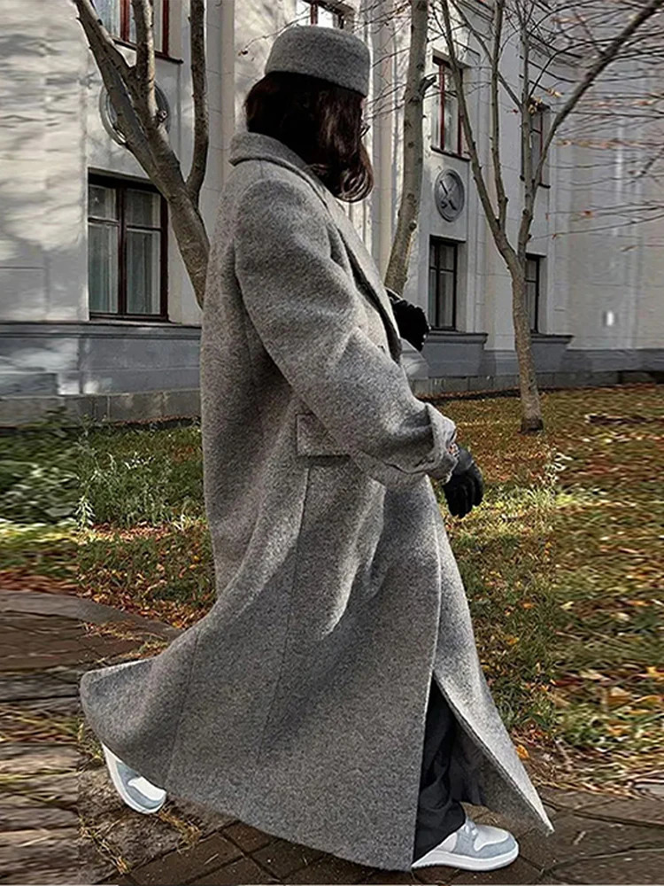 Elegant faux fur long coat for women long sleeved with loose collar and wool womens Maxi coat autumn and winter Gary womens jacket 241007