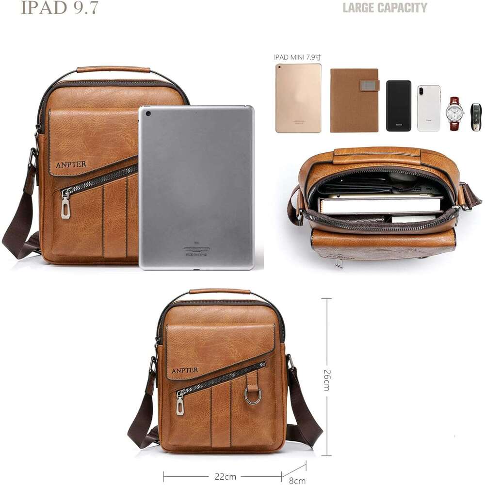 Messenger Bag for Men Crossbody Shoulder Purse Small Vintage PU Leather Satchel Pouch Side Crossover Handbag