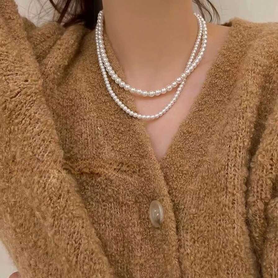 Trendy Vintage Multi Layer Pearl Choker Necklace for Women Fashion Simple Pearl Collar Necklaces Wedding Party Fashion JewelryX241009