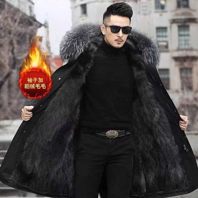 Thick Warm Coat New Style Pie Covered Mens Fur Medium Length Thick Warm Jacket Mink Coat Fur Single breasted Coat W241009