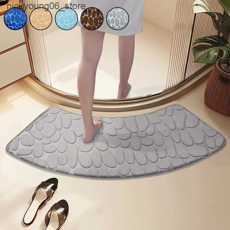 Non-Slip Bath Mats Bathroom Mat Curve Foot Mat Pebble Em Carpet Curved Bath Mat Non-slip Absorbent Bathroom Floor Toilet Mat Curved Shower Mat L240910