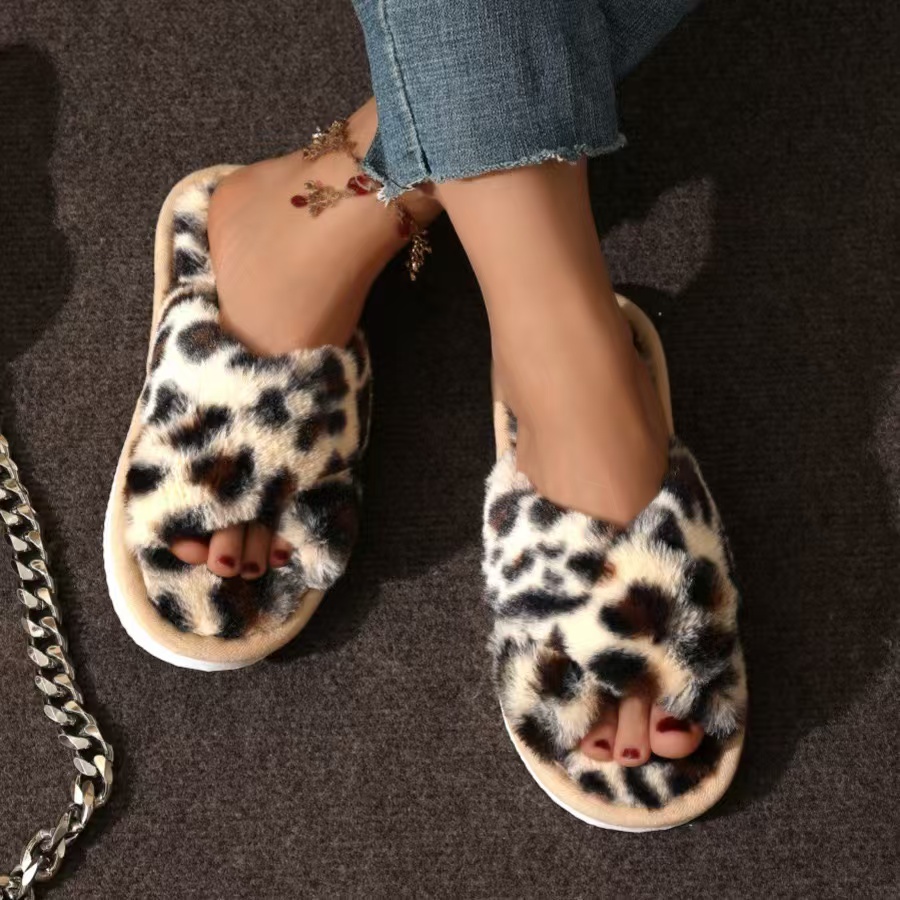 Casual Fluffy Slippers Women Home Flats Elegant Designer Shoes Girls 2024 Fashion Cotton Open Toe Platform Slides House