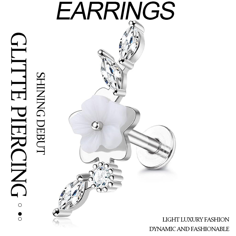 G23 Titanium Cartilage Earrings for Women 16G Pure Titanium Flat Back Stud for Sensitive Ear Cartilage Earrings Internally Threaded Conch Helix Pierci
