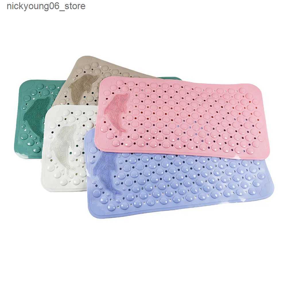 Non-Slip Bath Mats Silicone World Bathroom Anti-skid Mats PVC Shower Anti Fall Foot Mat Dolphin Massage Suction Cup With Drain Hole Floor Mat L240910