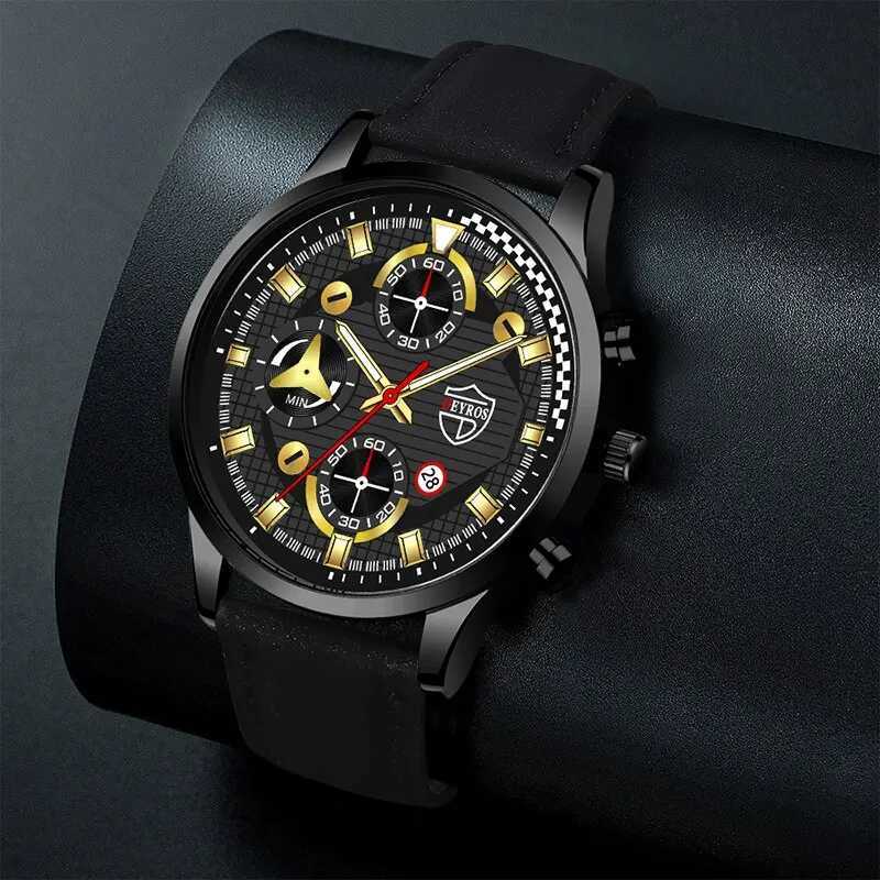 3PCS Set Fashion Mens Sports Bracelet Necklace Watches For Men Business Quartz Wrist Watch Classic Male Casual Leather WatchX241010