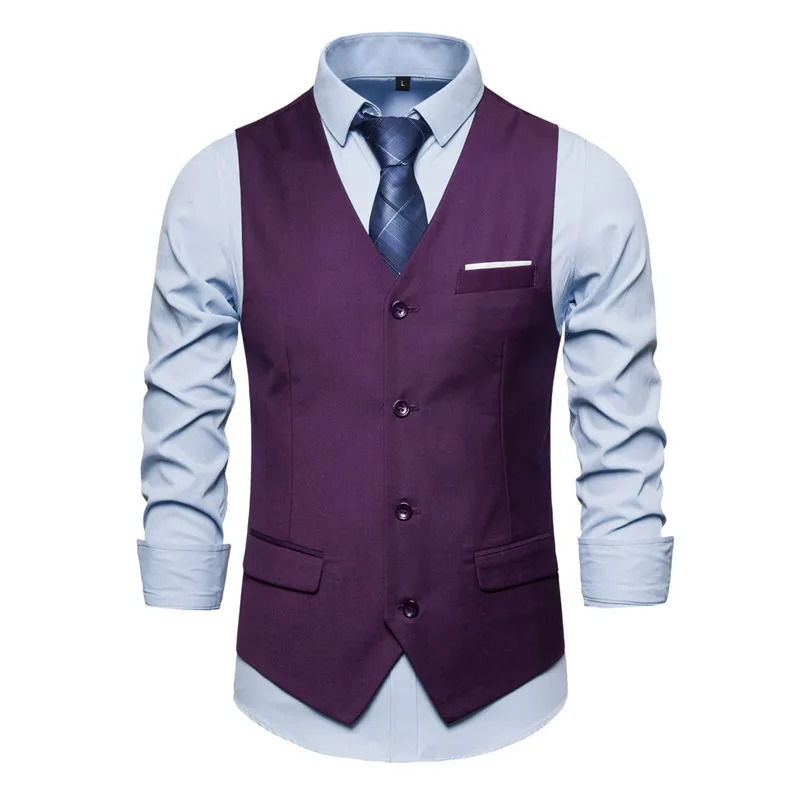 Mens suit vest business sleeveless vest jacket Asian size S-6XL wedding party vest mens red blue purple black gray 241010