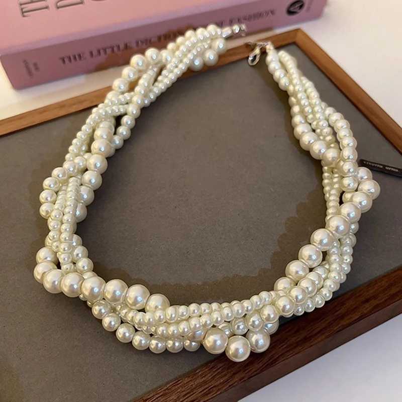 Charm Fashion White Twining Pearl Choker Necklaces For Women Geometric Necklaces Weddings Bride Jewelry AccessoriesX241009