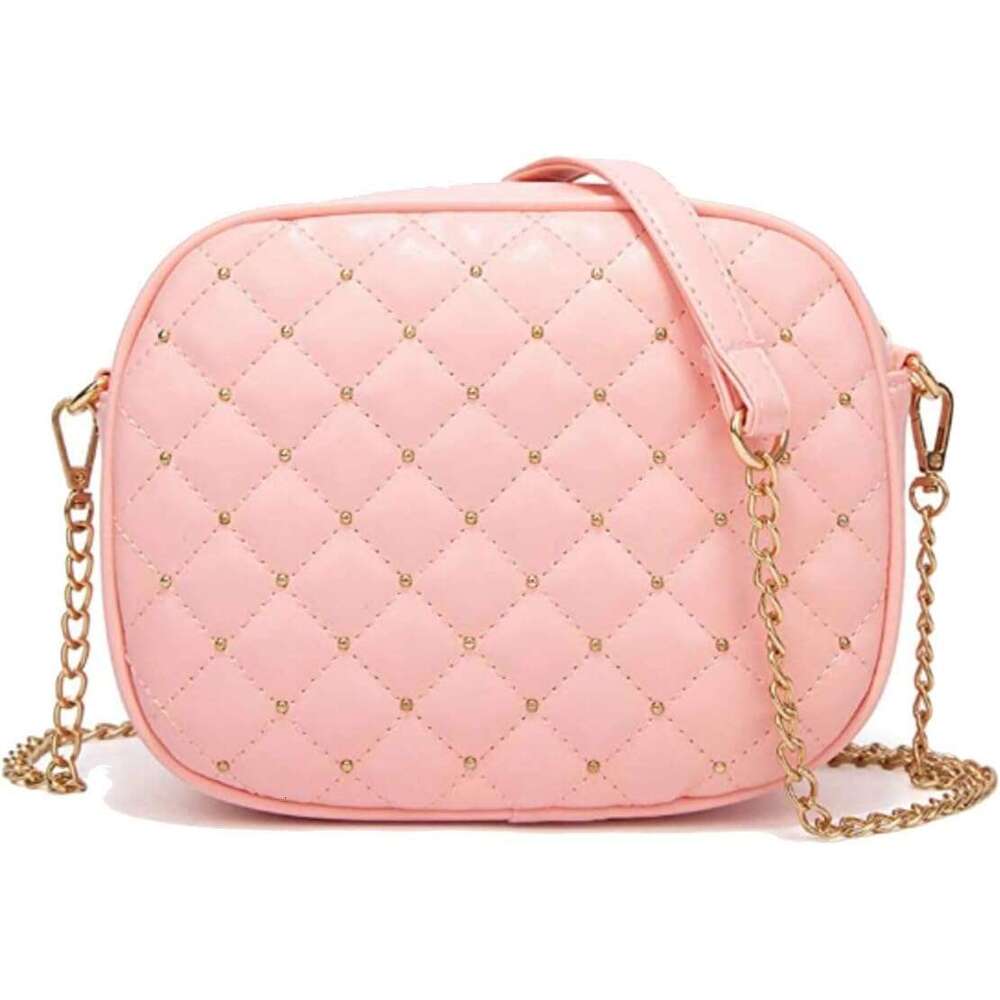 Hanbella Cross body Clutch Purses Women & Teens - Cute Small Quilted Leather Shoulder Bag with Gold Chain for Girls
