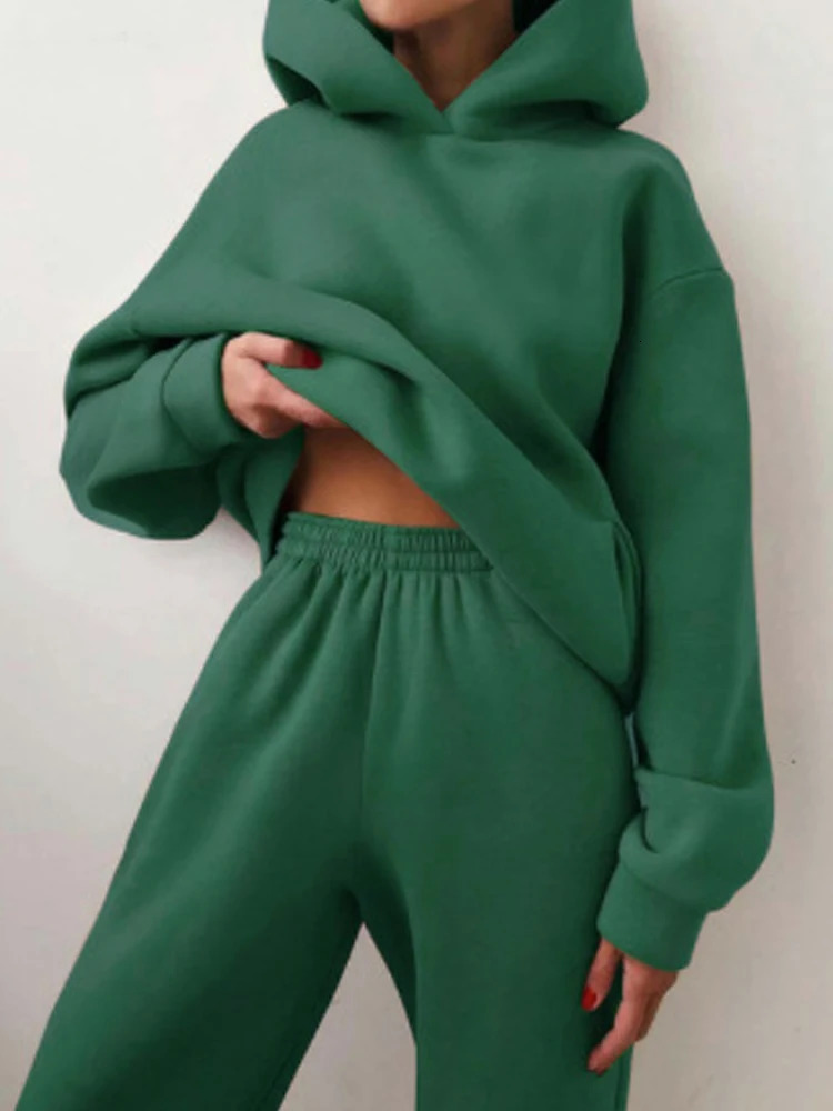 Women Autumn Winter Fleeced Tracksuits Casual Sweatpants and Hoodie Set Two Pieces Hooded Sweatshirt Sport Jogger Outfits 241010