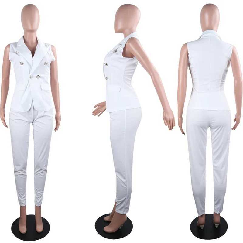 Business OL workwear womens two-piece pants set elegant sleeveless jacket top+pencil pants office womens matching set W241009