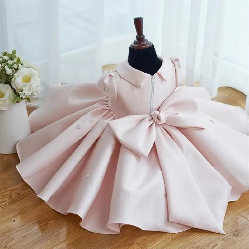 Baby Girls First Birthday Party Pink Childrens Princess Ball Dress Baby Bow Dress Preschool Girl Baptist Tank Top 241008