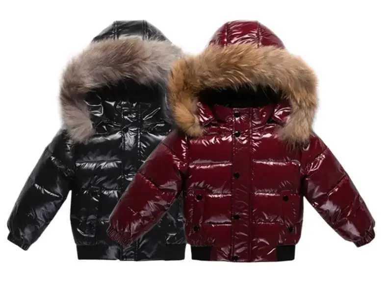 Down Coat Winter baby boy down jacket faux fur long sleeved thick and warm baby boy park zipper shiny waterproof toddler boy jacket H241010