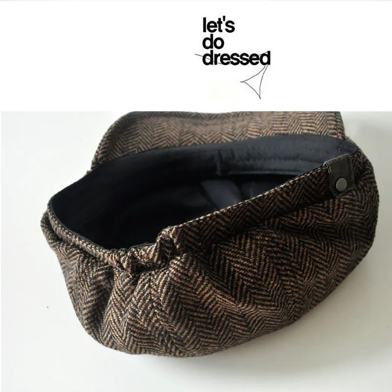 CHRLCK unisex autumn winter s boys hat mens and womens warm coarse tweed octagonal detective retro flat Chapeau 241009