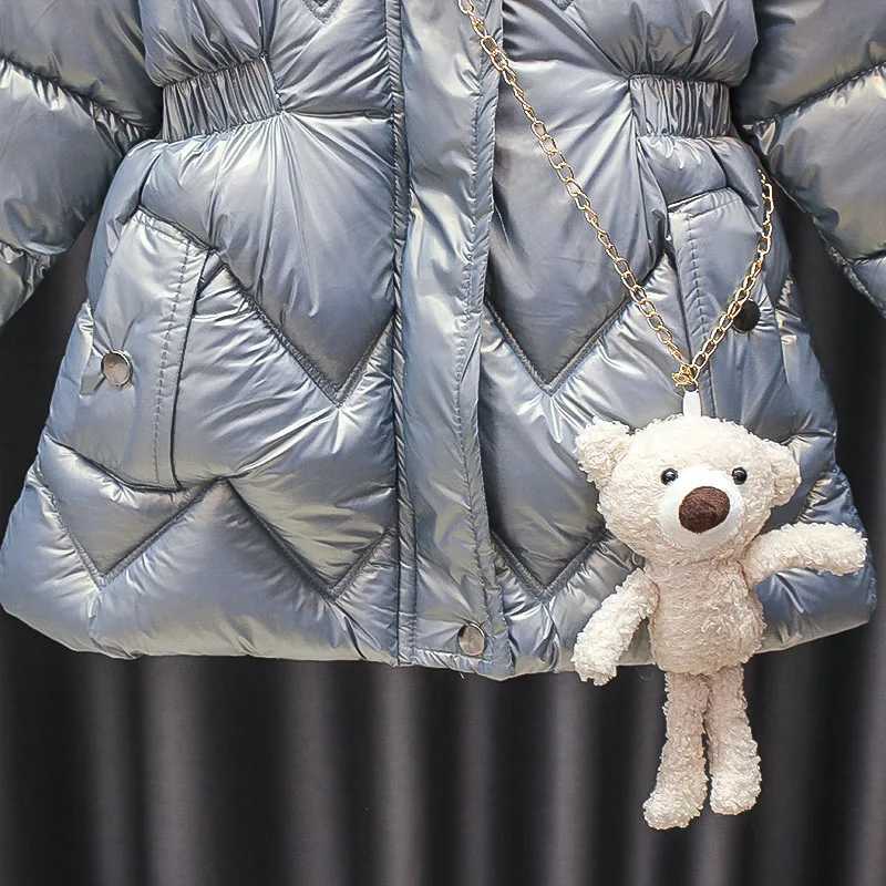 Down Coat 2 3 4 5 Year Baby Girls Winter Jacket Cute Bear Jacket Girls Park Fashion Bright Hooded Childrens Waterproof Jacket H241010
