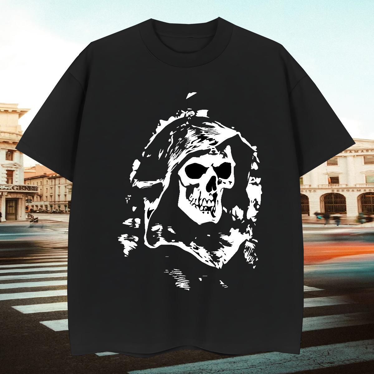 Loose T-Shirts 100% Cotton 230g skull Outdoor Customized Print O-Neck Short Sleeve Men Tops Tees New Arrival Clothings