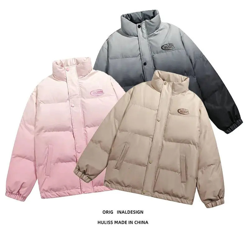 Gradient colored cotton jacket womens and mens thick coat cotton winter coat womens fashionable cotton down jacket 241009
