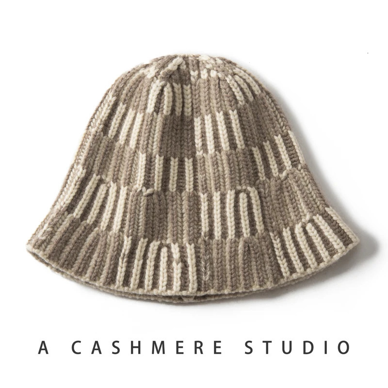 Merrilamb highquality 100 cashmere bucket hat winter outdoor warm womens fashion striped multicolor 241009