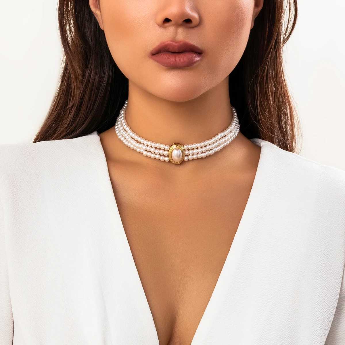 PuRui Elegant Imitation Pearl Necklace Multi-layer Handmade Strand Beads Natural Stone Choker Women Jewelry Neck Chain Party NewX241009