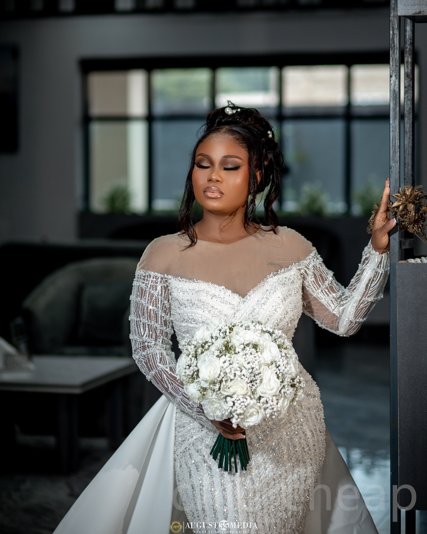Aso Arabic Ebi Plus Size Off White Mermaid Wedding Dresses Full Sleeves Sequined Lace Detachable Train Tulle Vintage Elegant Bridal Gowns Dress ZJ
