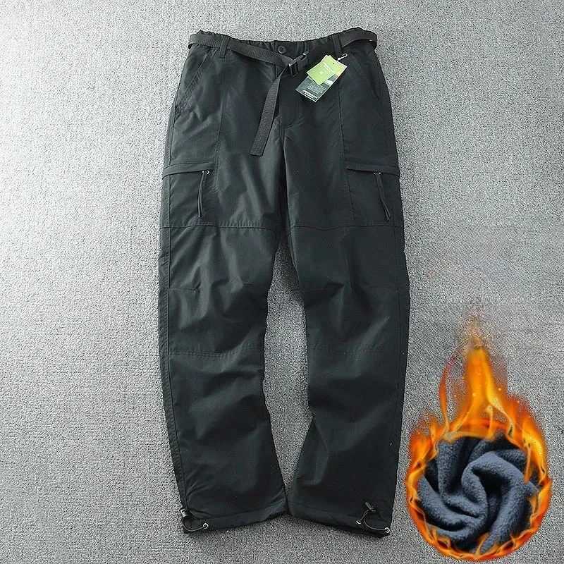 S-6XL tool pants thick waterproof wool cargo pants mens winter outdoor multi pocket loose and straight full body W241009