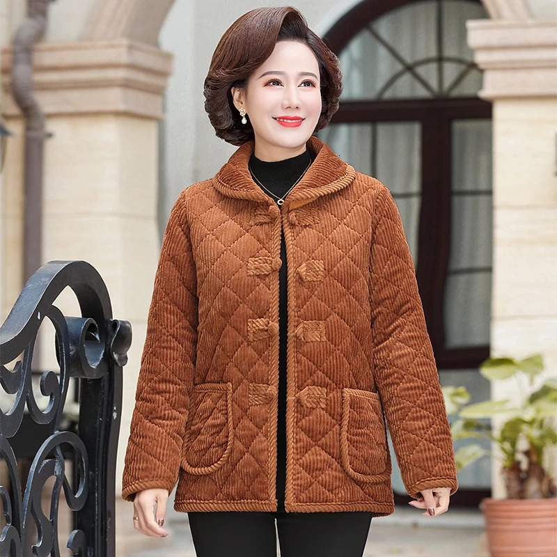 Casual Plus Velvet Thicken Coat Women Middle Aged Mother Winter Jacket Cotton Padded Grandma Parkas plus size women clothing 241010