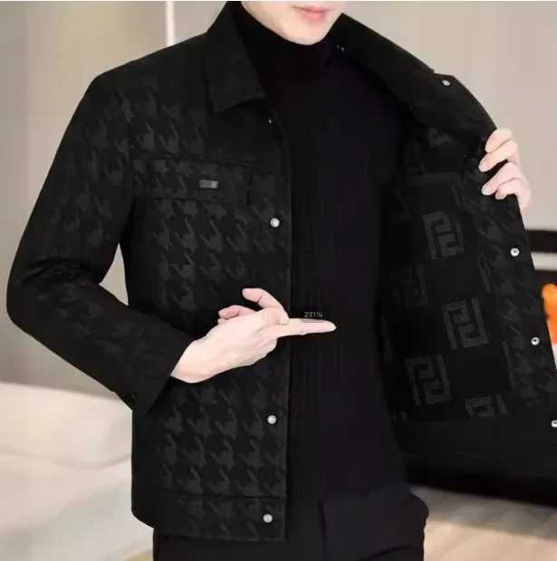 Autumn new style Thousand Bird plaid jacket high-quality printed short collar casual jacket young and fashionable leather jacket size 5XL Z241010
