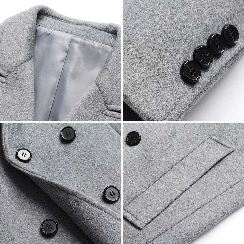 Wool content 54.5% New wool coat in autumn and winter mens long double-breasted wool coat leisure suit collar coat. winter coat LX241010