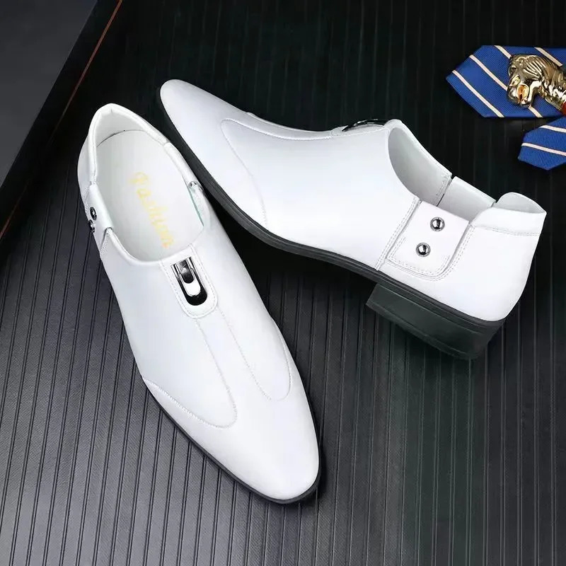 White Mens Casual Loafers Driving Moccasin Fashion Male Comfortable Business Formal Spring Leather Men Lazy Metal Dress Shoes 240927