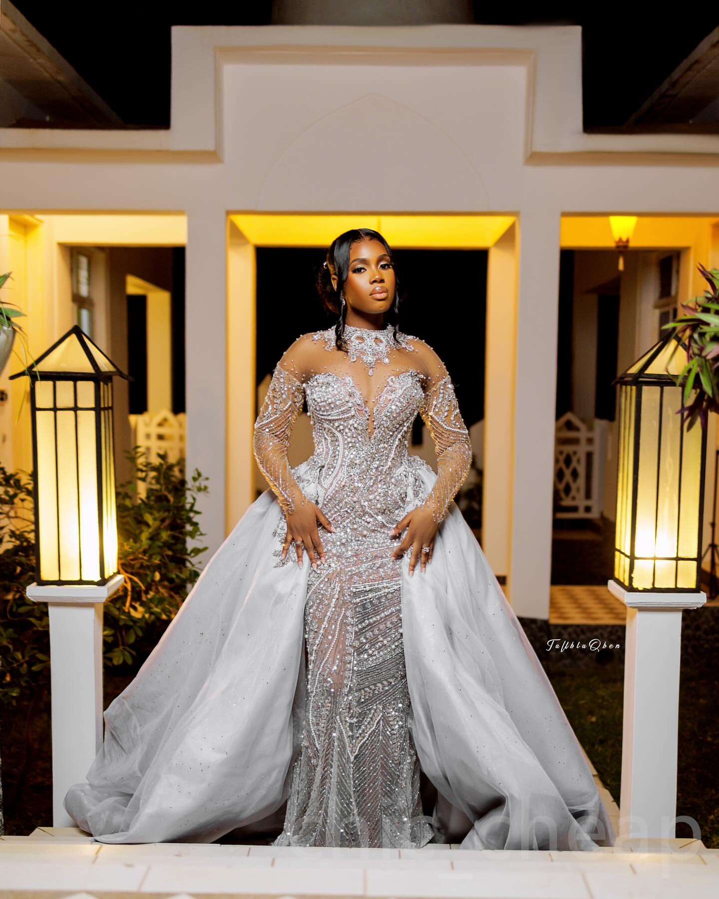 2024 Arabic Aso Ebi Plus Size Off White Illusion Mermaid Wedding Dresses Full Sleeves Sequined Lace Rhinestones Vintage Elegant Bridal Gowns Dress ZJ6