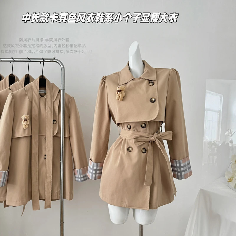Womens double breasted trench coat casual jacket autumn and winter item womens tie waist jacket 240927