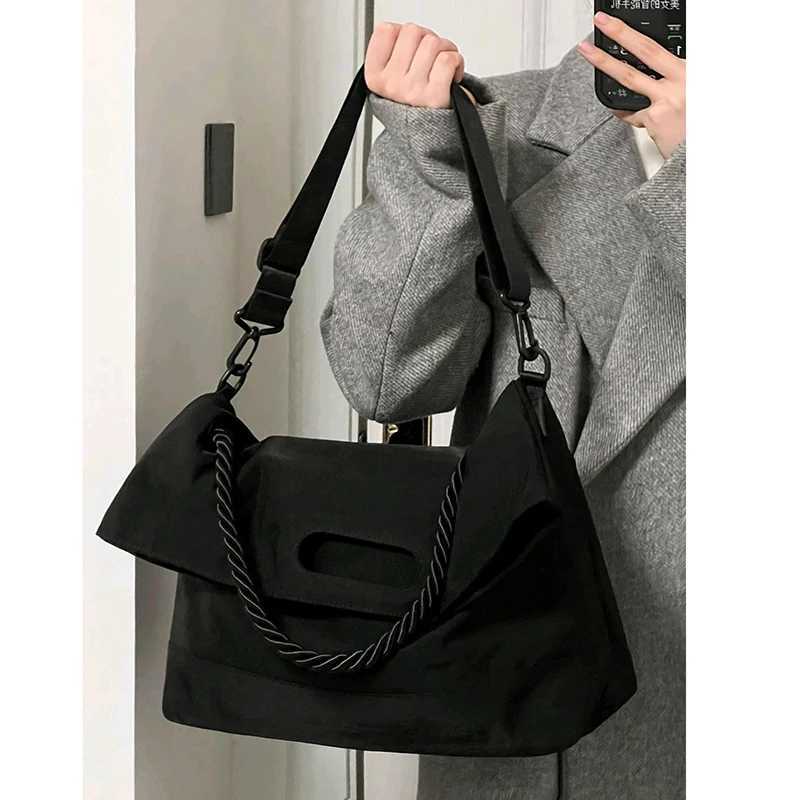 Black Nylon Women Crossbody Bags Fashion Wide Shoulder Strap Casual Tote Pack Simple All Match Female Commute Messenger Bag 241010