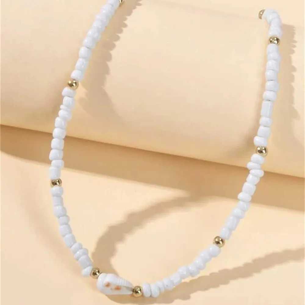 Boho Fashion Boho White Bead Chain Conch Shell Pendant Necklace For Women Vintage Female National Style Girlfriend Gift JewelryX241009