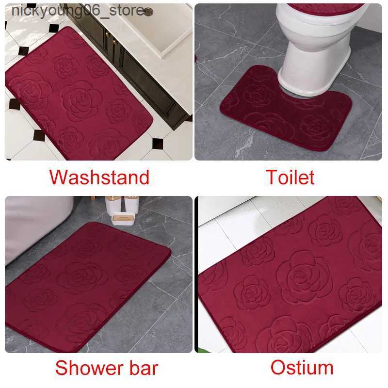Non-Slip Bath Mats 1/2/3 piece setroses Rugs Ultra Soft Non Slip Floor Mat Absorbent Bath MatU-Shaped RugToilet CoverBathroom Shower Carpet L240910