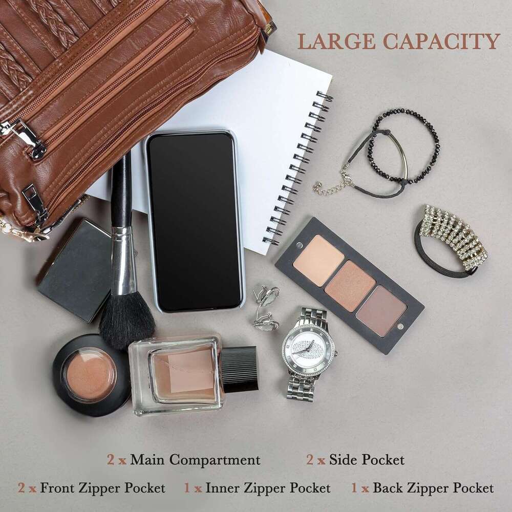 Purses for Women Pocketboo Soft PU Leather Ladies Crossbody Purse Multi Pocket Shoulder Bag
