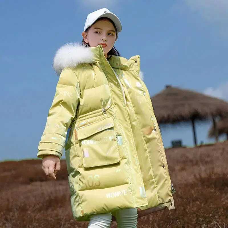 Down Coat -30 C Winter warm Down cotton Jacket Girls faux fur Coat Waterproof Hooded clothes Child Outerwear Clothing Parka Snowsuit 5-16Y H241010