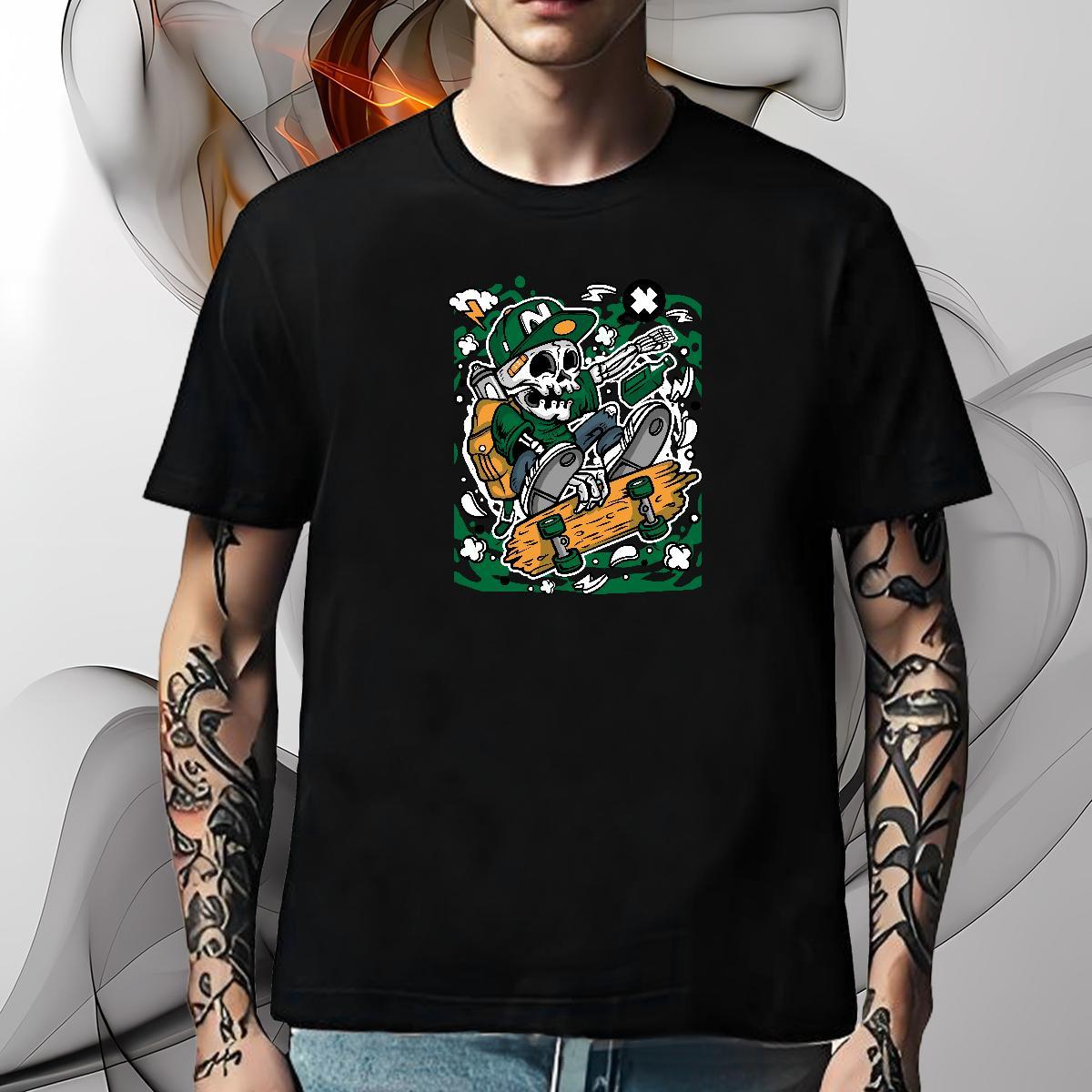 Loose T Shirt For Man 230g Pure Cotton skull Summer Casual White Plus Size Breathable Men Tops Tees 2024 Summer Clothes